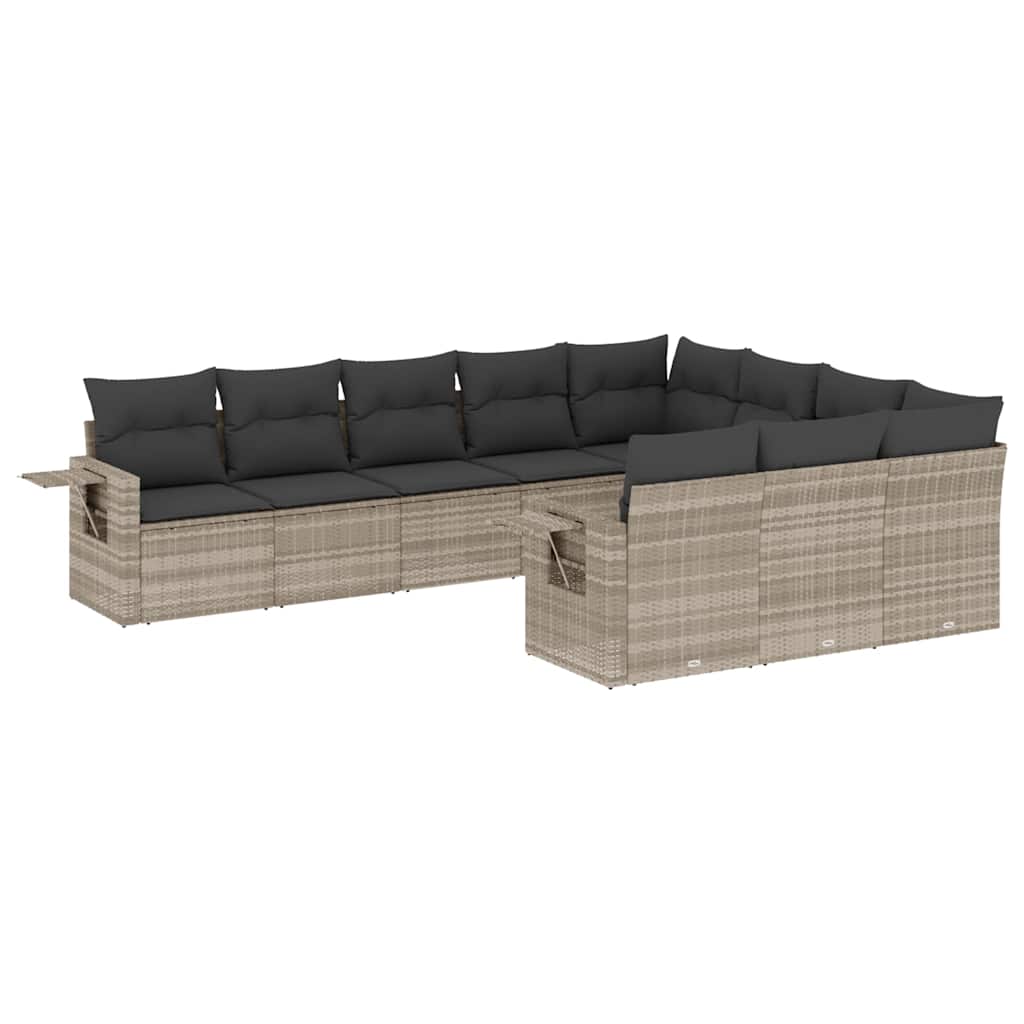 10-tlg. Garten-Sofagarnitur mit Kissen Schwarz Poly Rattan