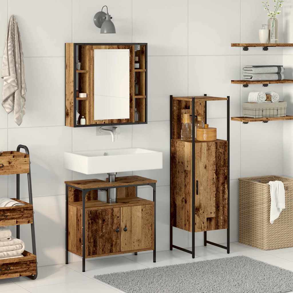 3-tlg. Badmöbel-Set Schwarz Holzwerkstoff