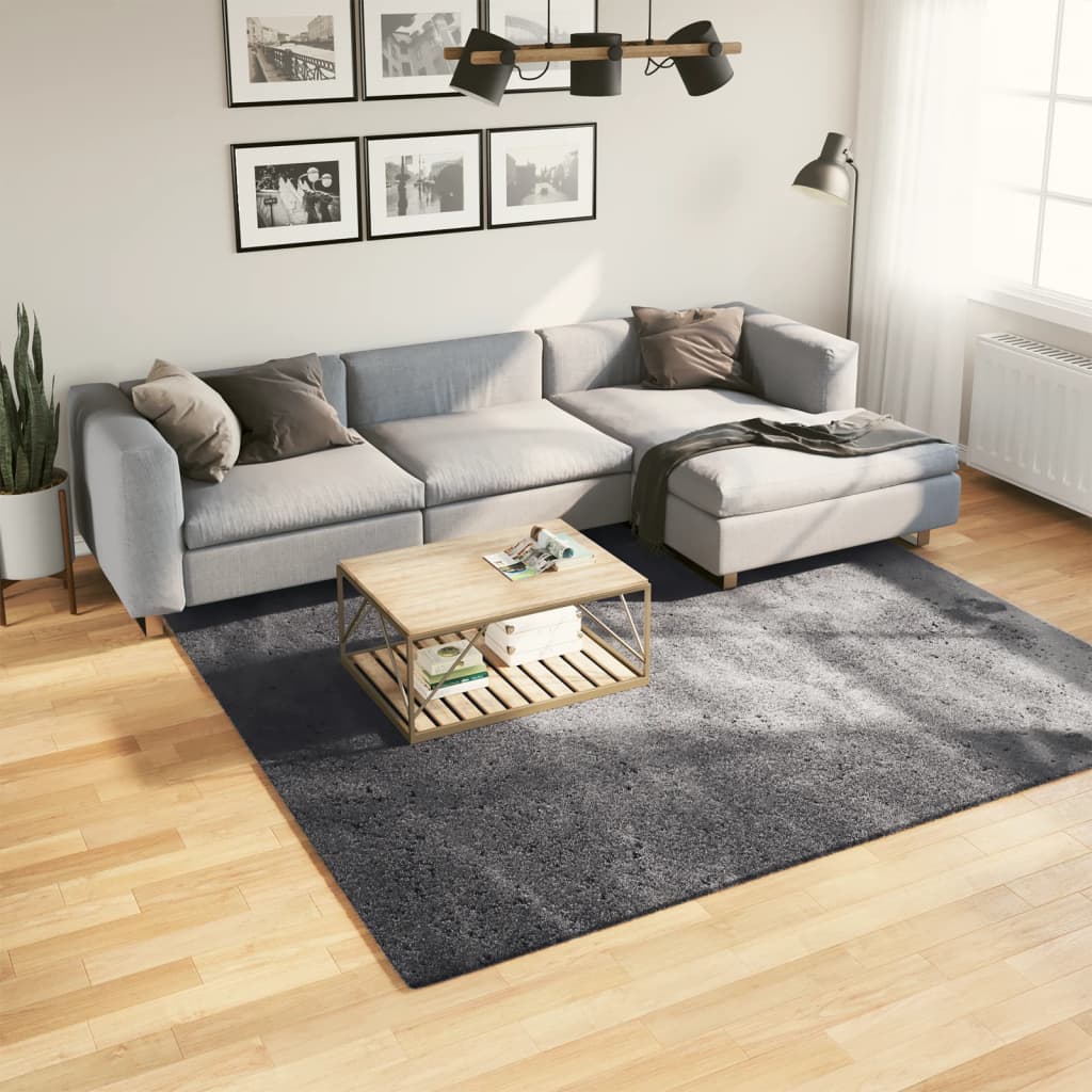 Teppich HUARTE Kurzflor Weich und Waschbar Anthrazit 60x110 cm