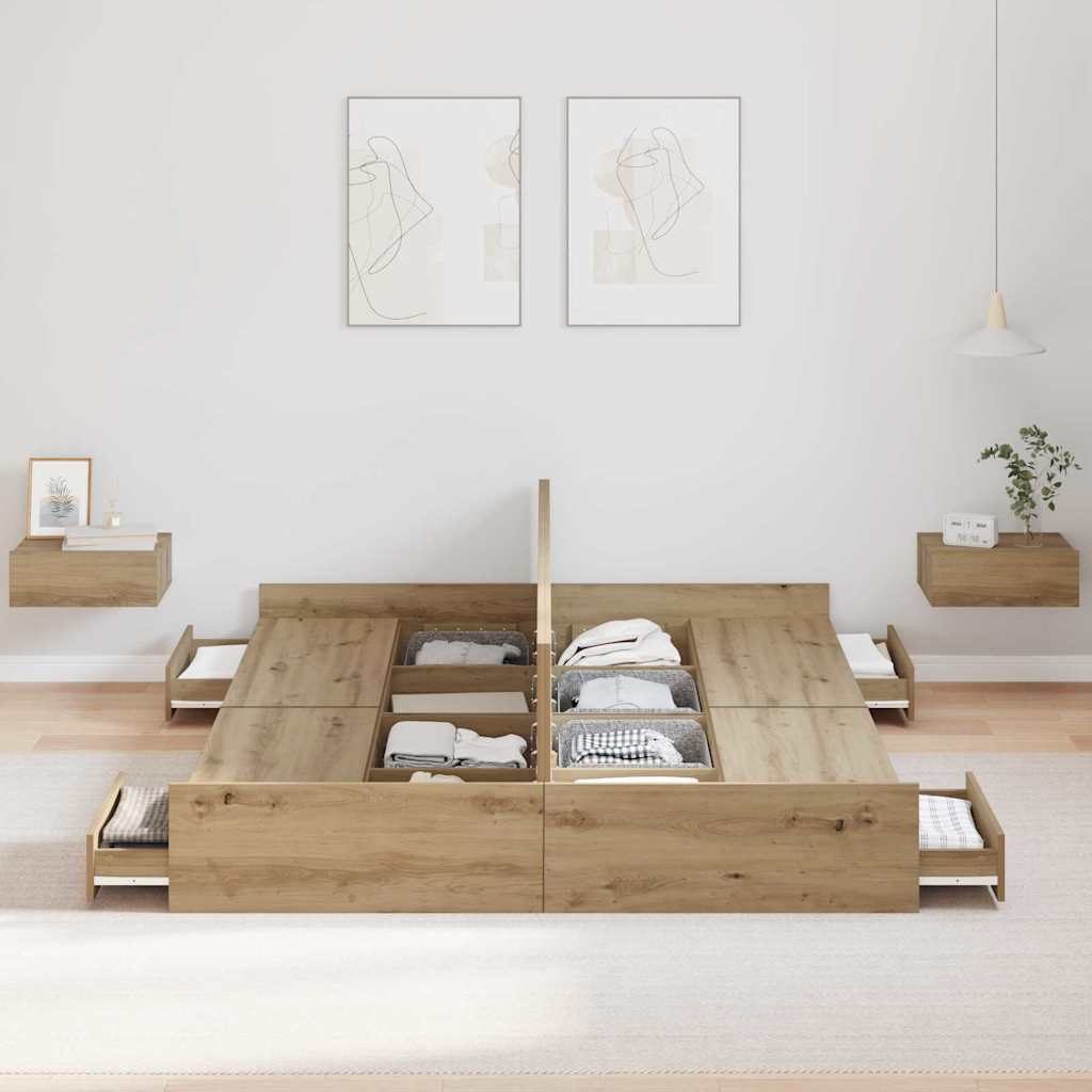 Aufbewahrungsbettgestell Weiß 200 x 200 cm Holzwerkstoff