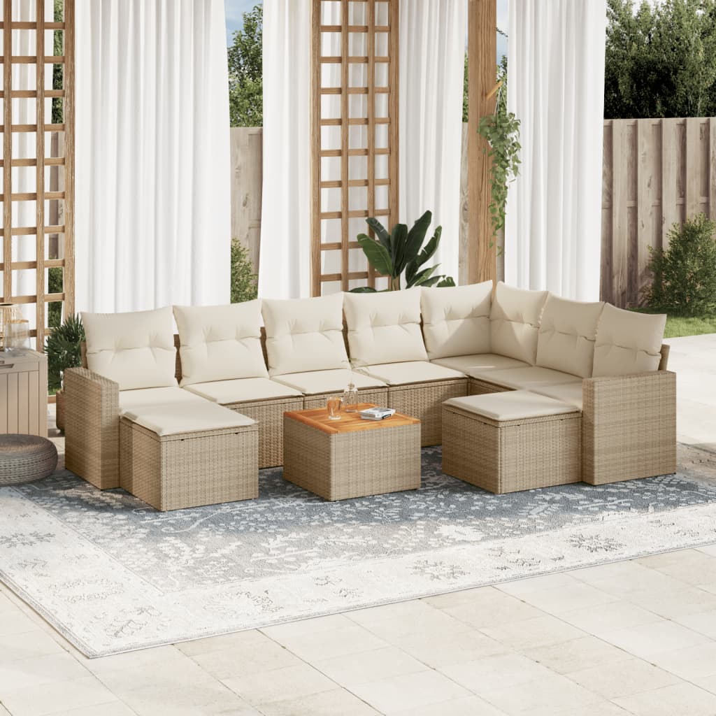 10-tlg. Garten-Sofagarnitur mit Kissen Schwarz Poly Rattan