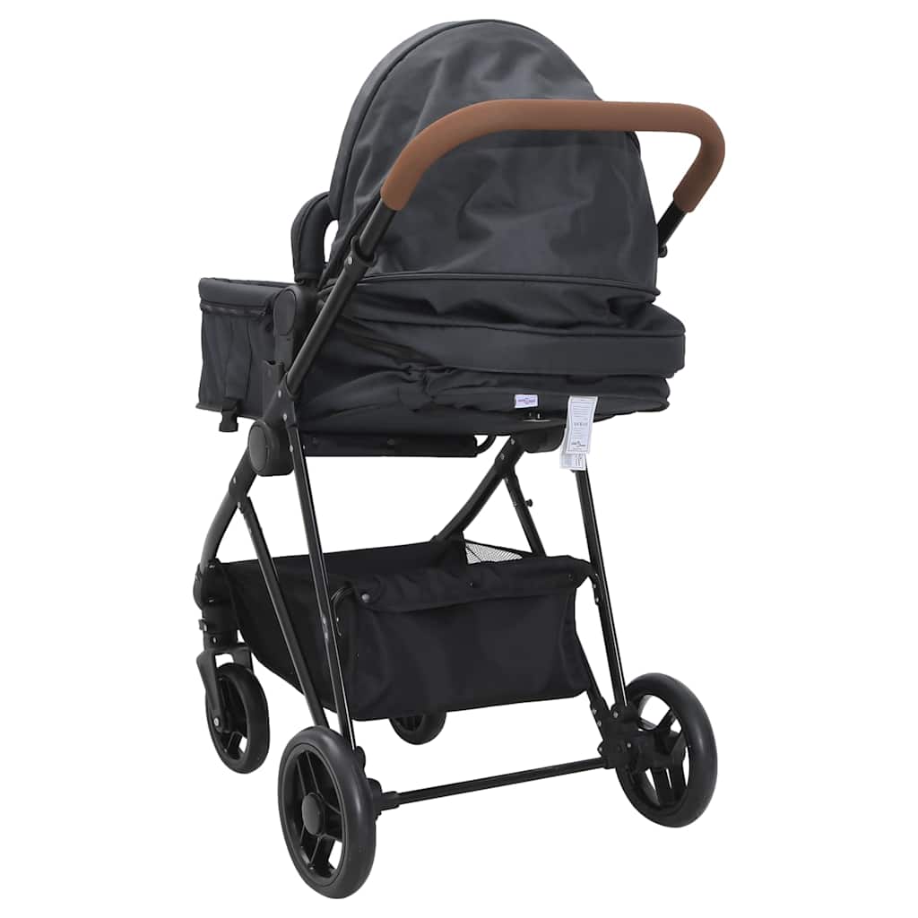 3-in-1 Kinderwagen Hellgrau und Schwarz Stahl