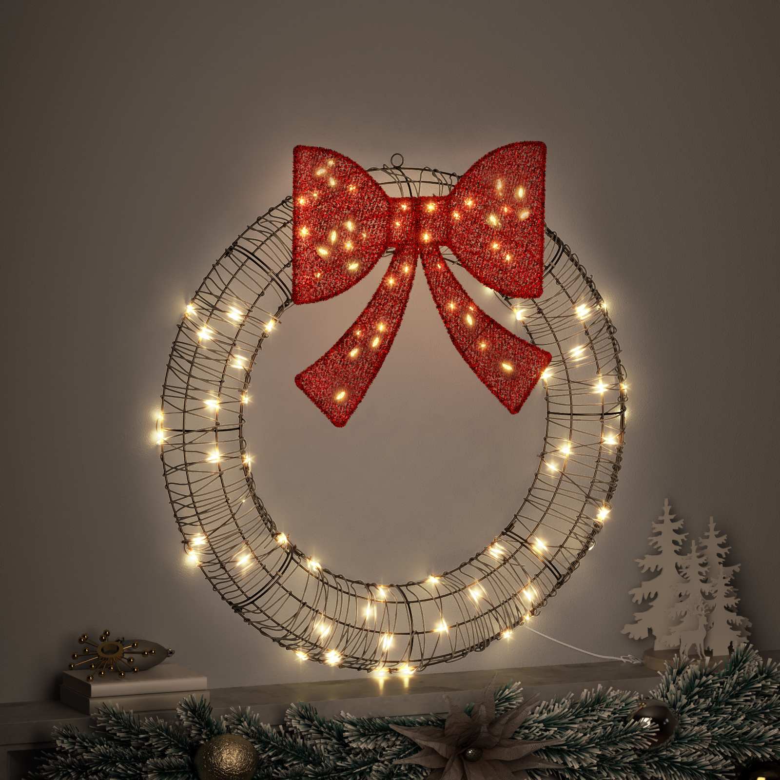 Kranz mit 60 LEDs Warmweiß 76 x 76 x 8 cm PET