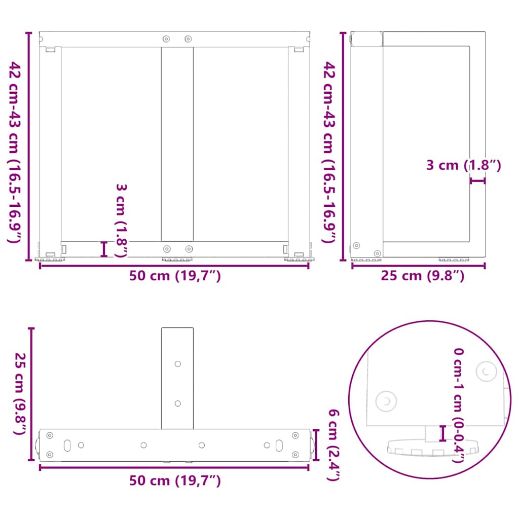 Couchtischbeine T-Form 2 Stk. Schwarz 30x25x(30-31) cm Stahl