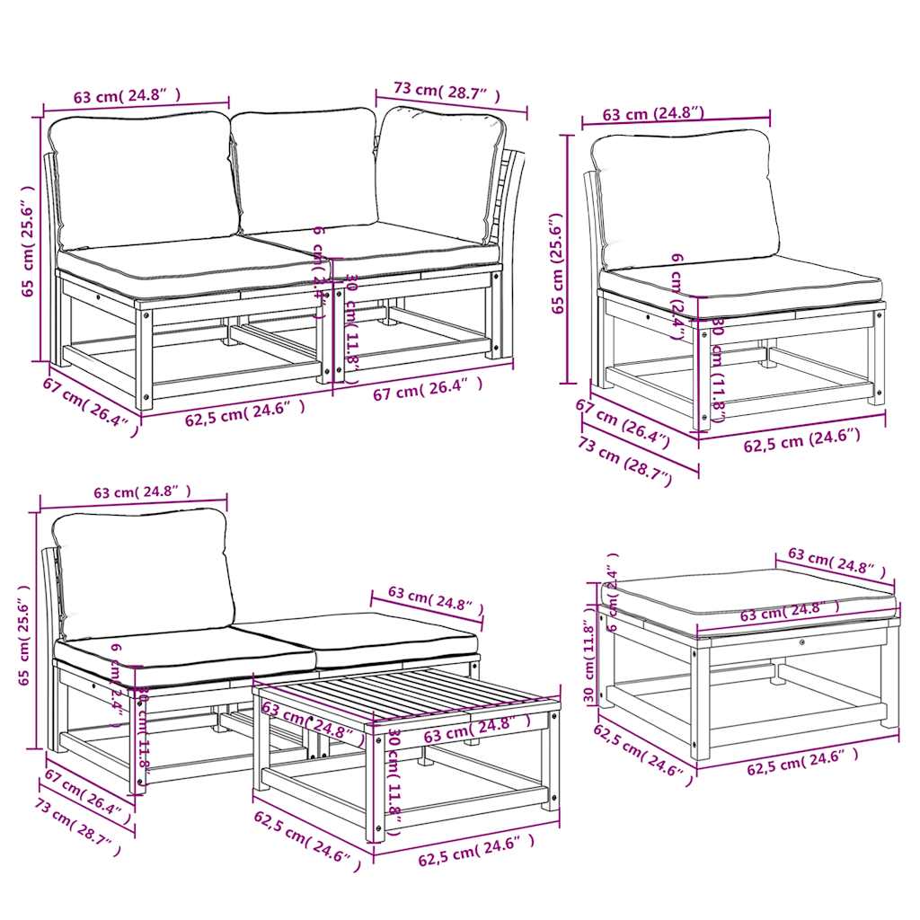 4-tlg. Garten-Lounge-Set mit Kissen Massivholz Akazie
