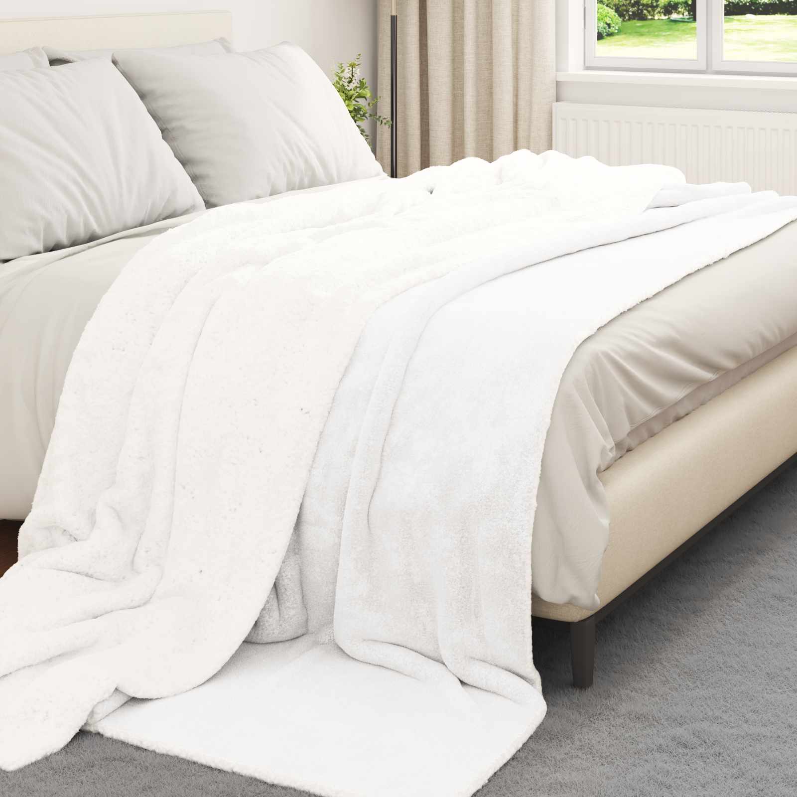 Überwurfdecke Beige 130 x 150 cm Fleece