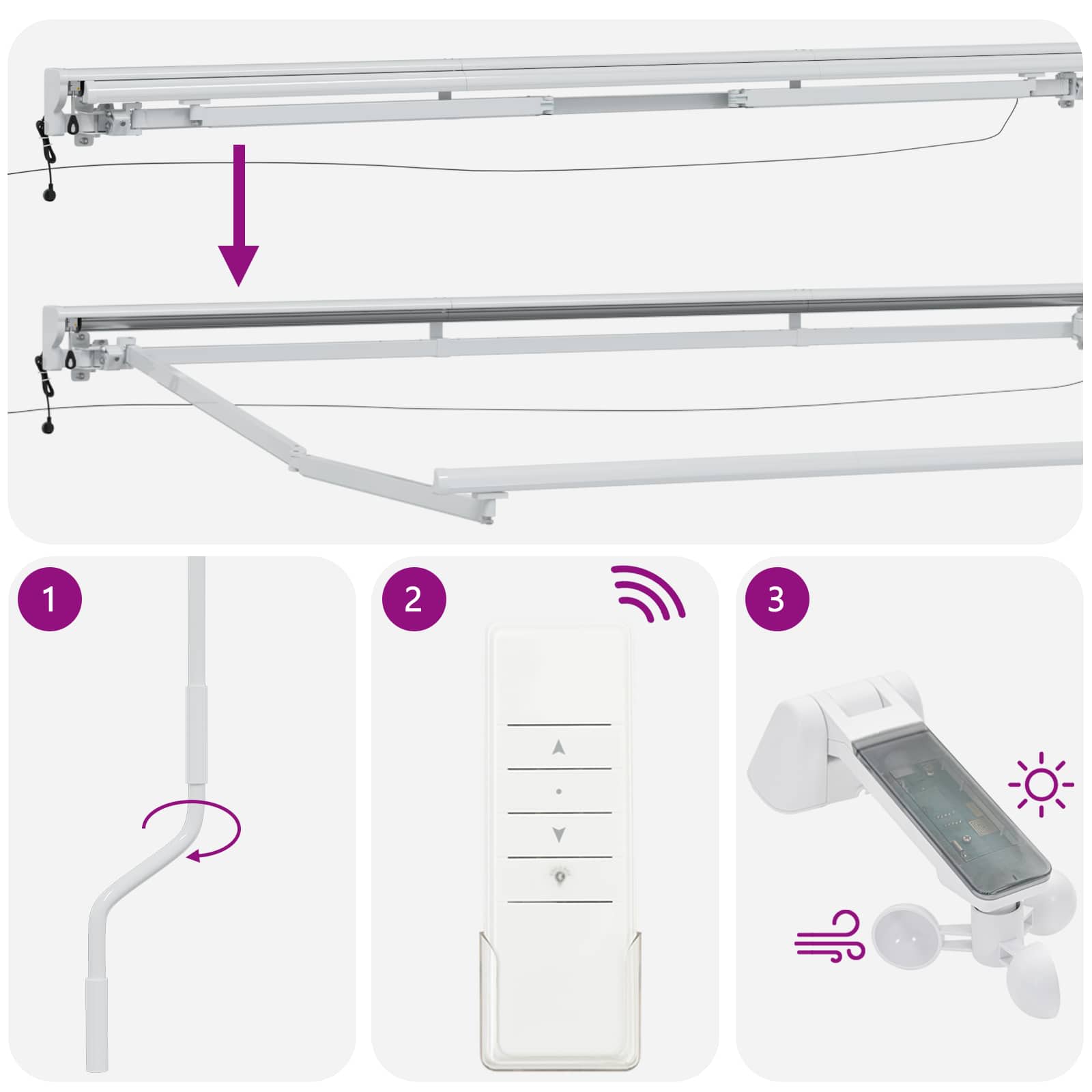 Elektrische Markisenrahmen mit LEDs Weiß 2,5 x 2 m Aluminium