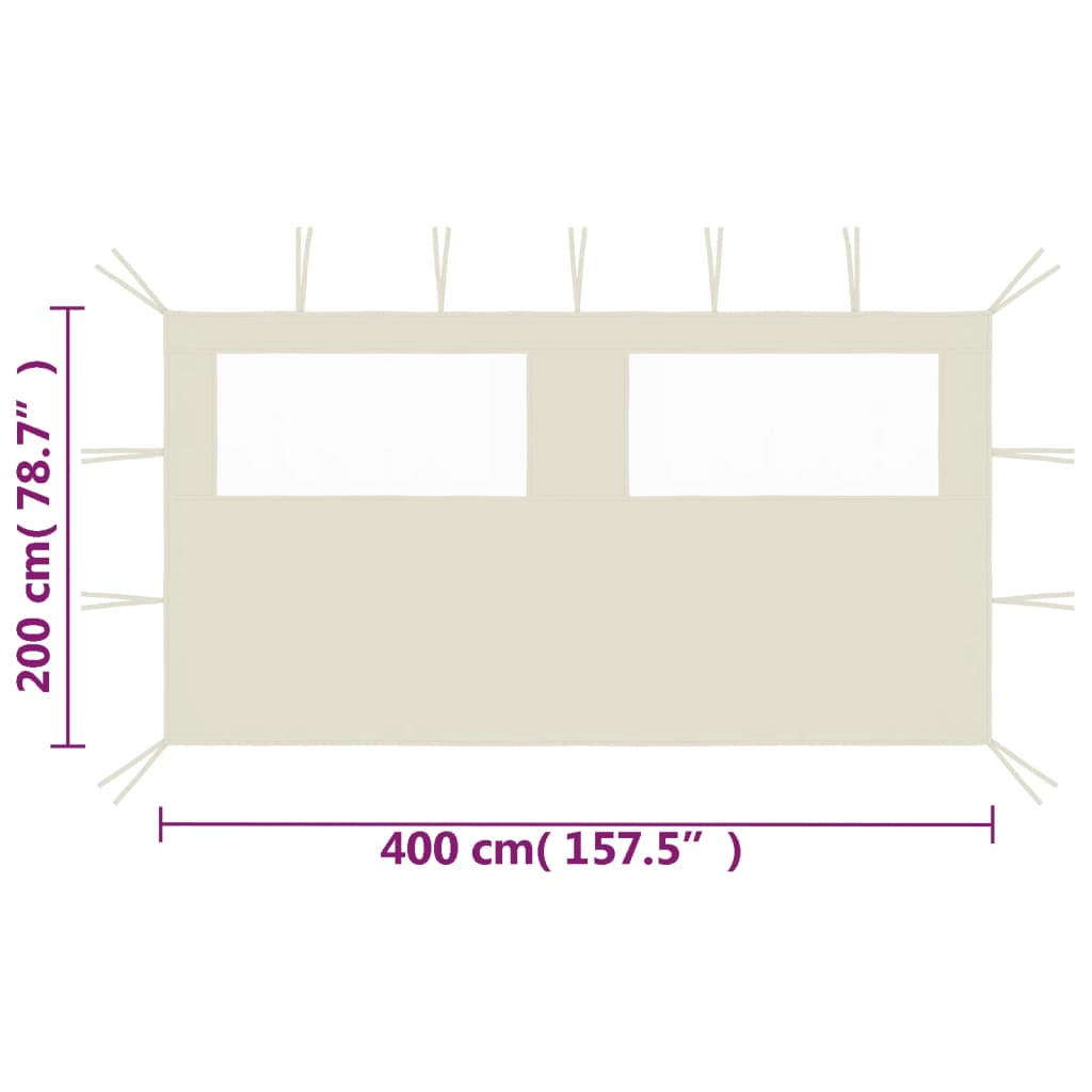 Pavillon-Seitenwand mit Fenstern 6x2 m Creme