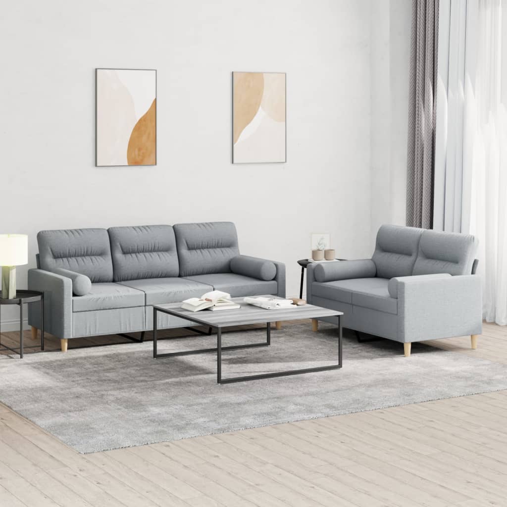 3-tlg. Sofagarnitur mit Kissen Taupe Stoff