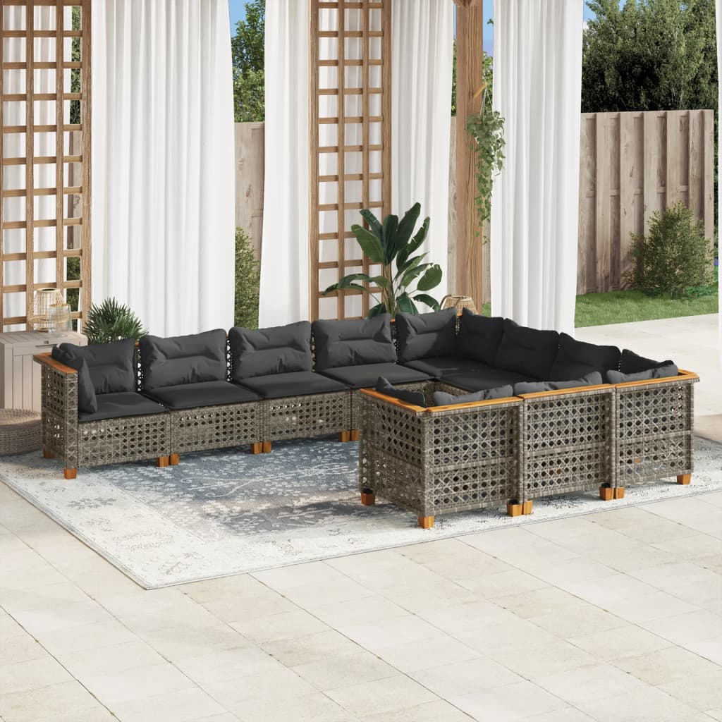 10-tlg. Garten-Sofagarnitur mit Kissen Beige Poly Rattan