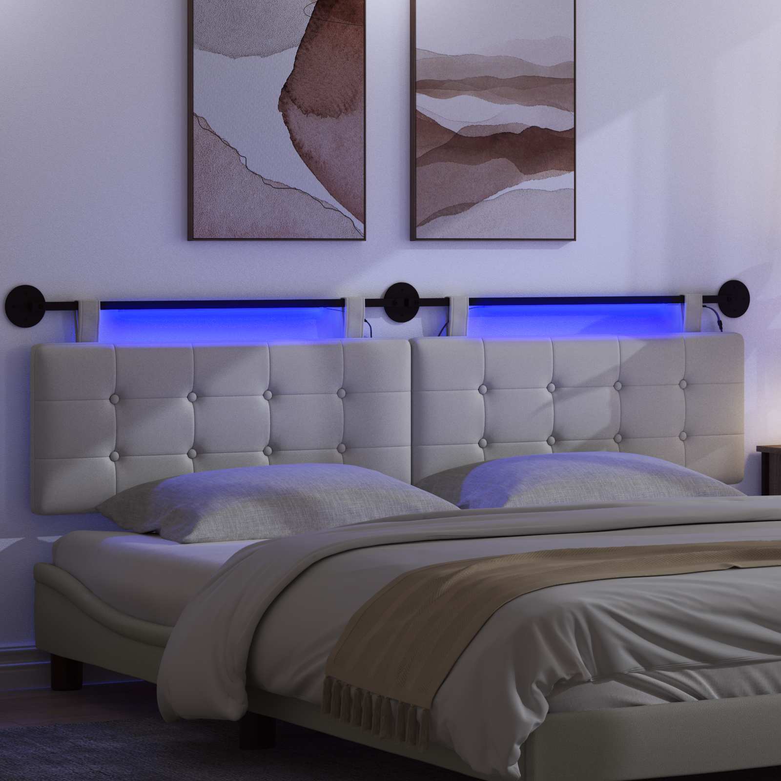 Hängendes Kopfteil Mit LED Licht Creme Kunstleder