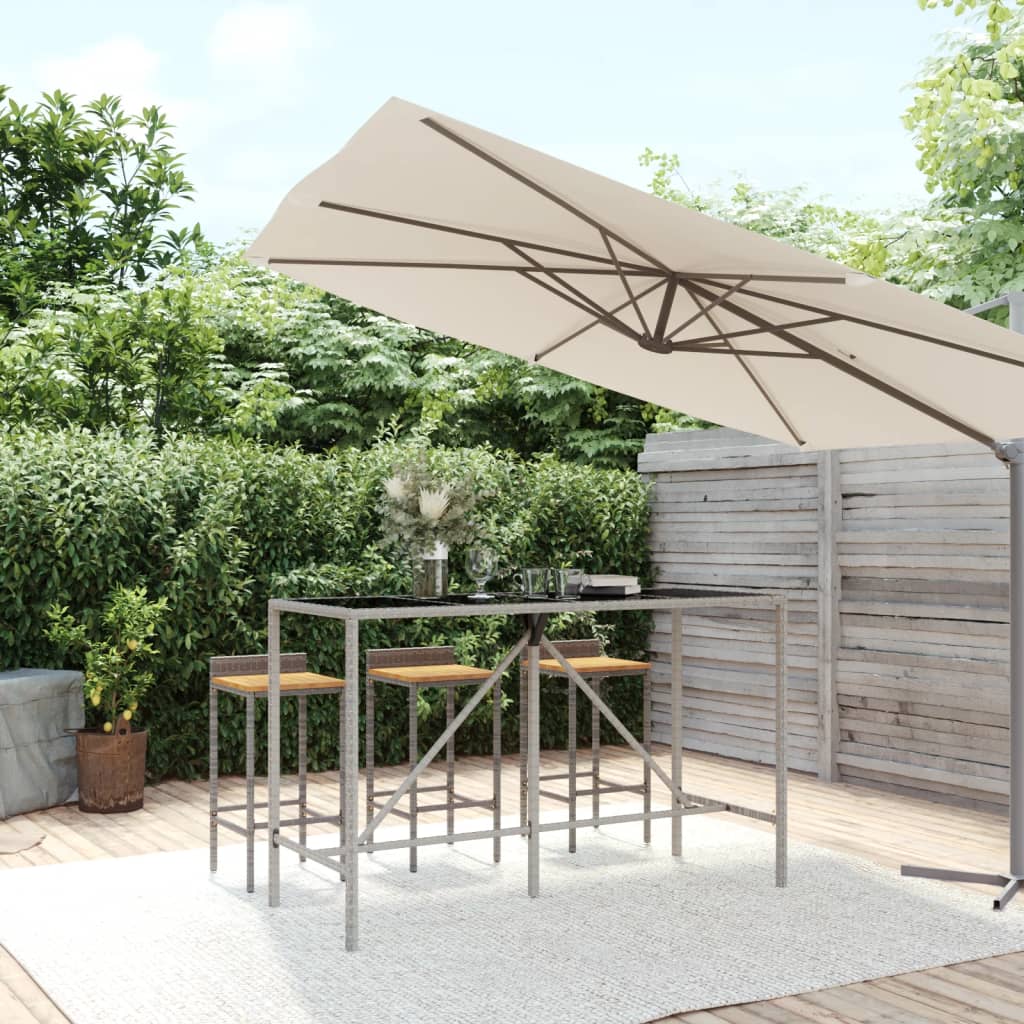 Bartisch mit Glasplatte Schwarz 110x70x110 cm Poly Rattan