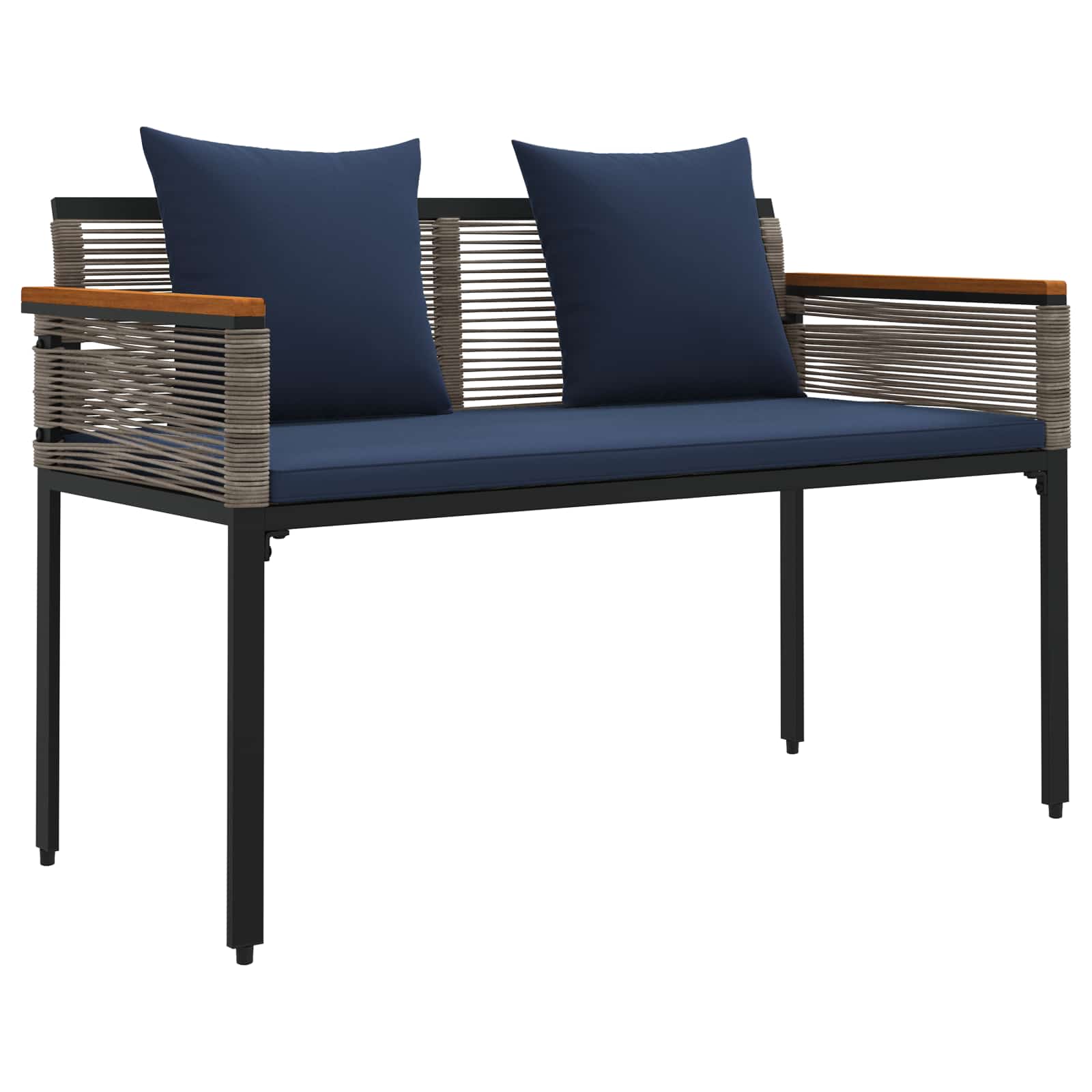Bank Outdoor mit Kissen Schwarz 117 x 54 x 74,5 cm Poly-Rattan