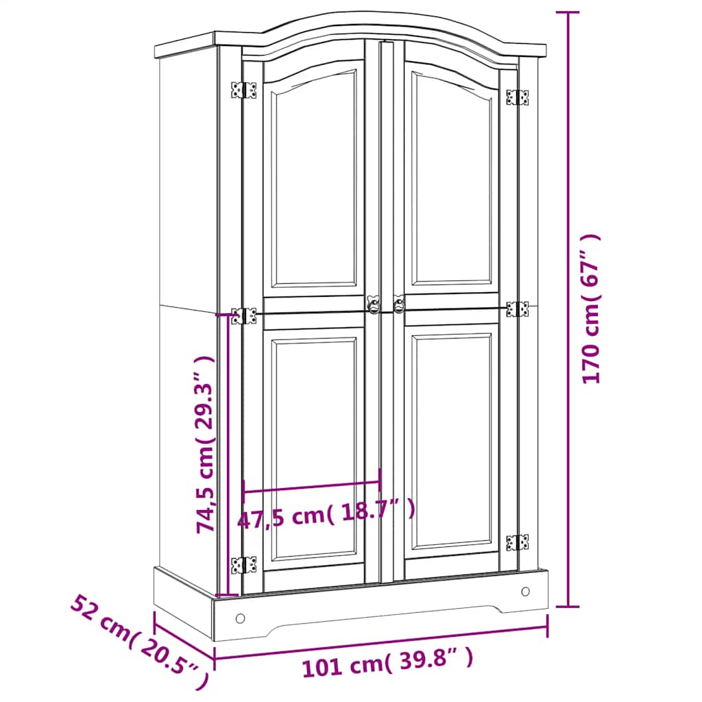 Kleiderschrank Mexiko-Stil Kiefernholz 2 Türen
