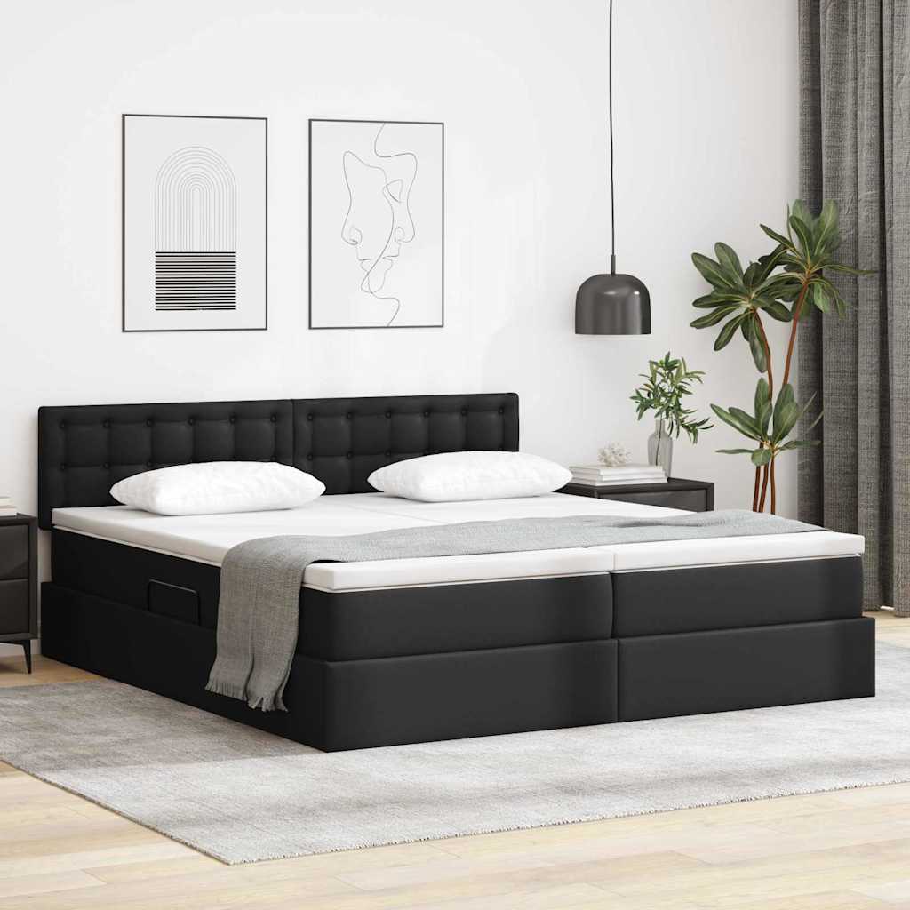 Bett mit Stauraum und LED Schwarz 180 x 200 cm Kunstleder