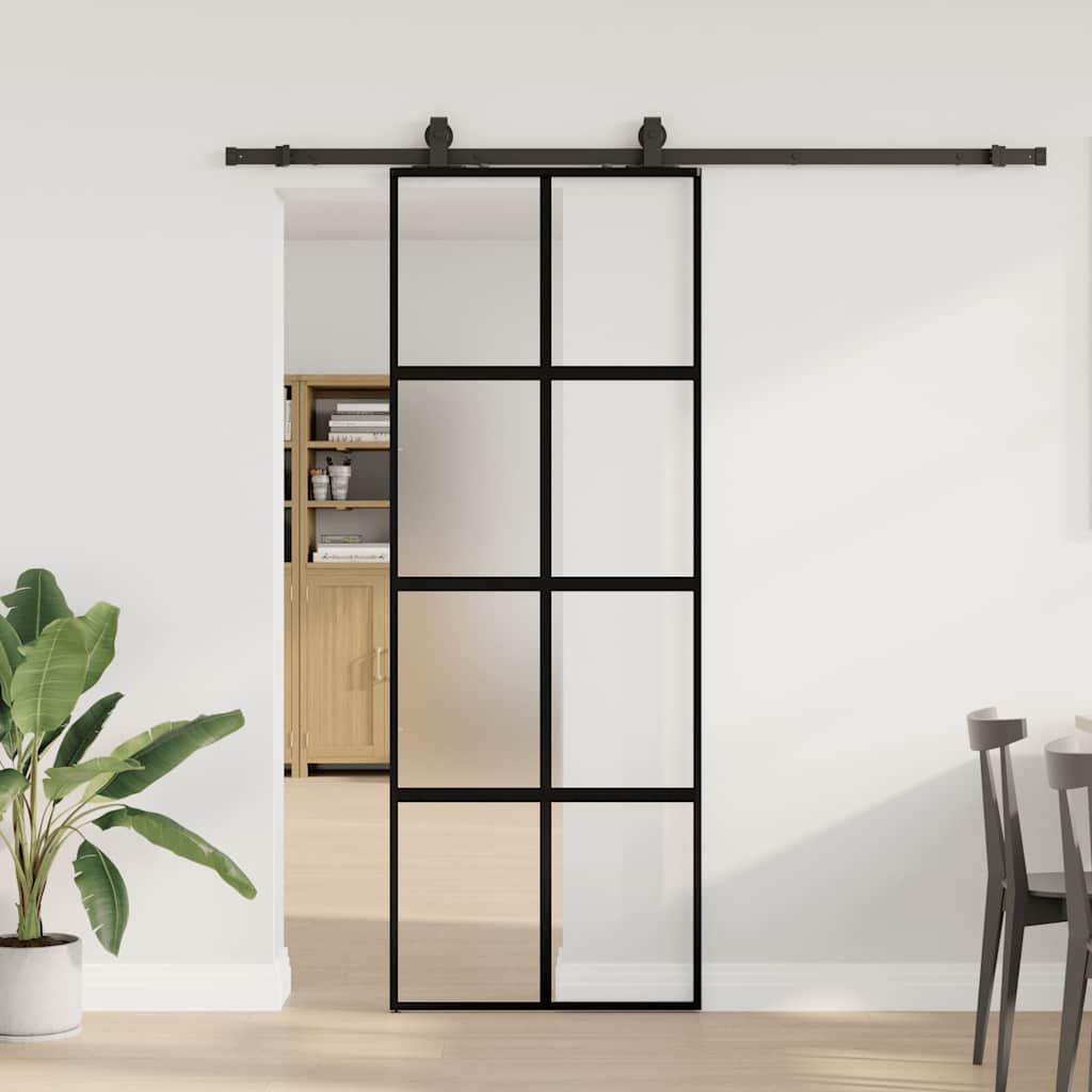 Schiebetür mit Beschlag Schwarz 76x205 cm ESG-Glas