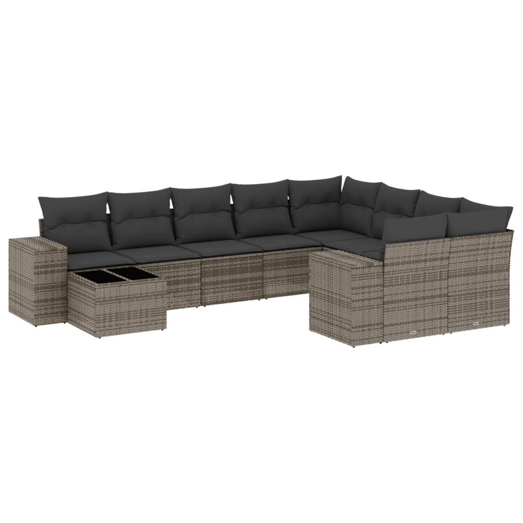 10-tlg. Garten-Sofagarnitur mit Kissen Schwarz Poly Rattan