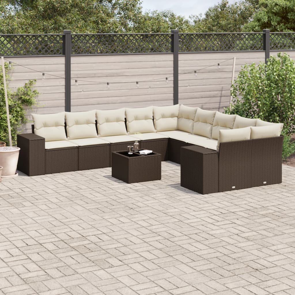 10-tlg. Garten-Sofagarnitur mit Kissen Schwarz Poly Rattan