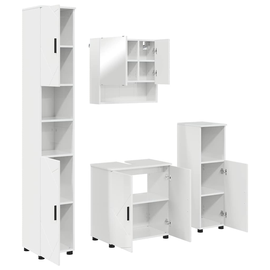 Badezimmermöbel-Set mit Tür 4 pcs Weiß Holzwerkstoff & Metall