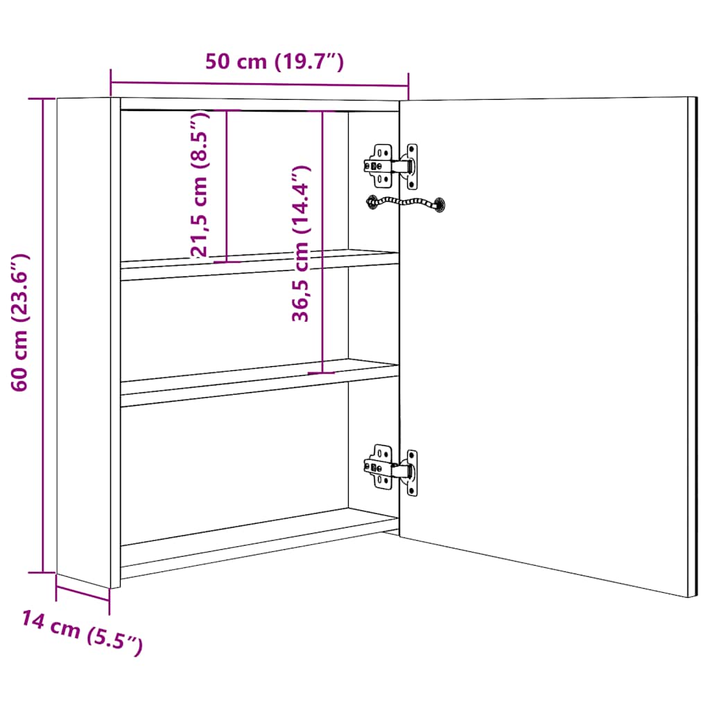 LED-Bad-Spiegelschrank Betongrau 50x14x60 cm