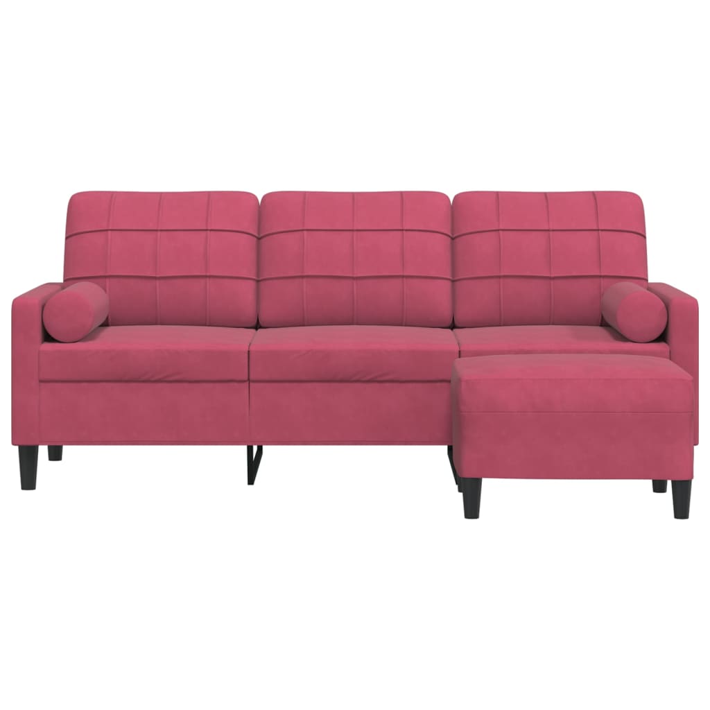 3-Sitzer-Sofa mit Hocker Hellgrau 180 cm Samt