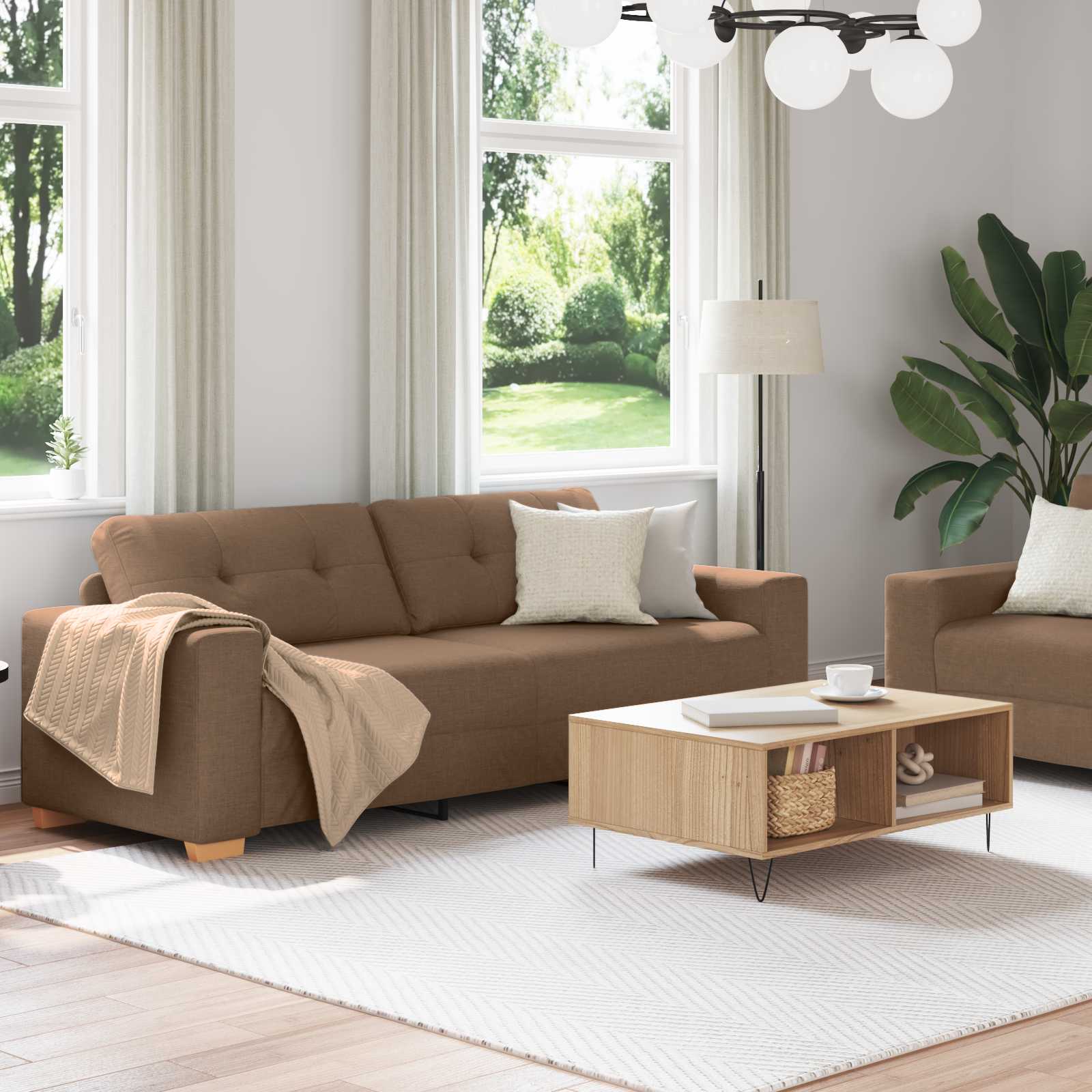 2-teiliges Sofa-Set mit Kissen, hellgrauer Stoff