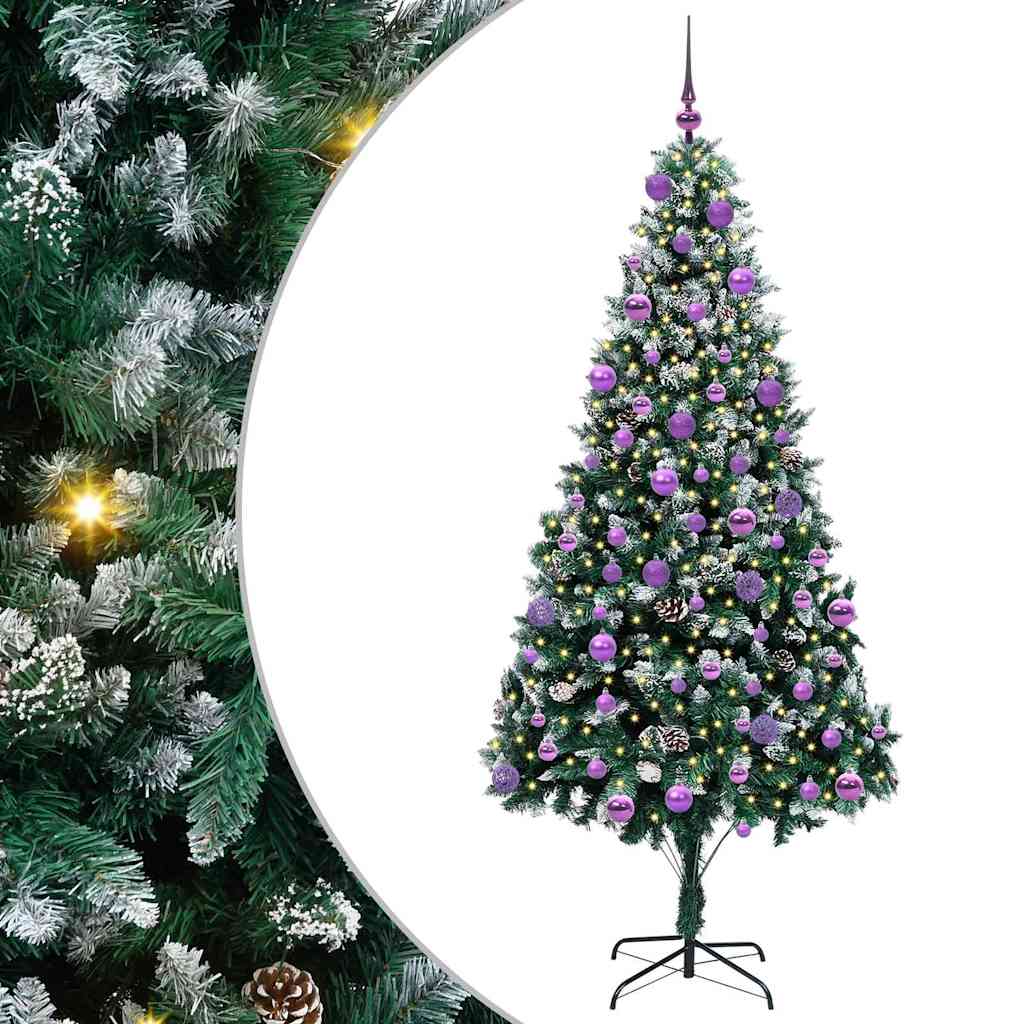 Künstlicher Weihnachtsbaum mit LEDs Kugeln Zapfen 150 cm