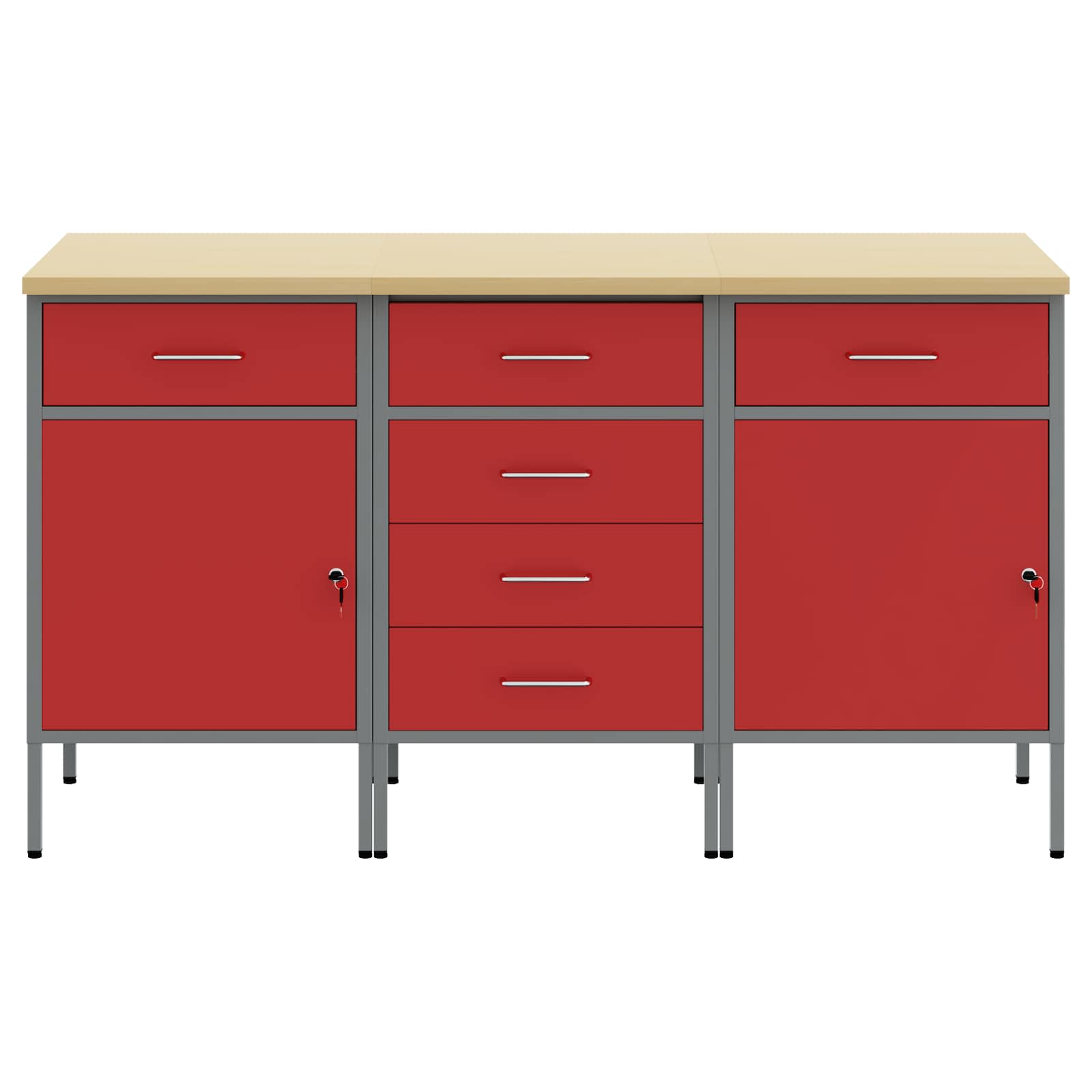 Werkbank mit Schubladen 2 pcs Rot und Grau 100 x 55 x 85 cm