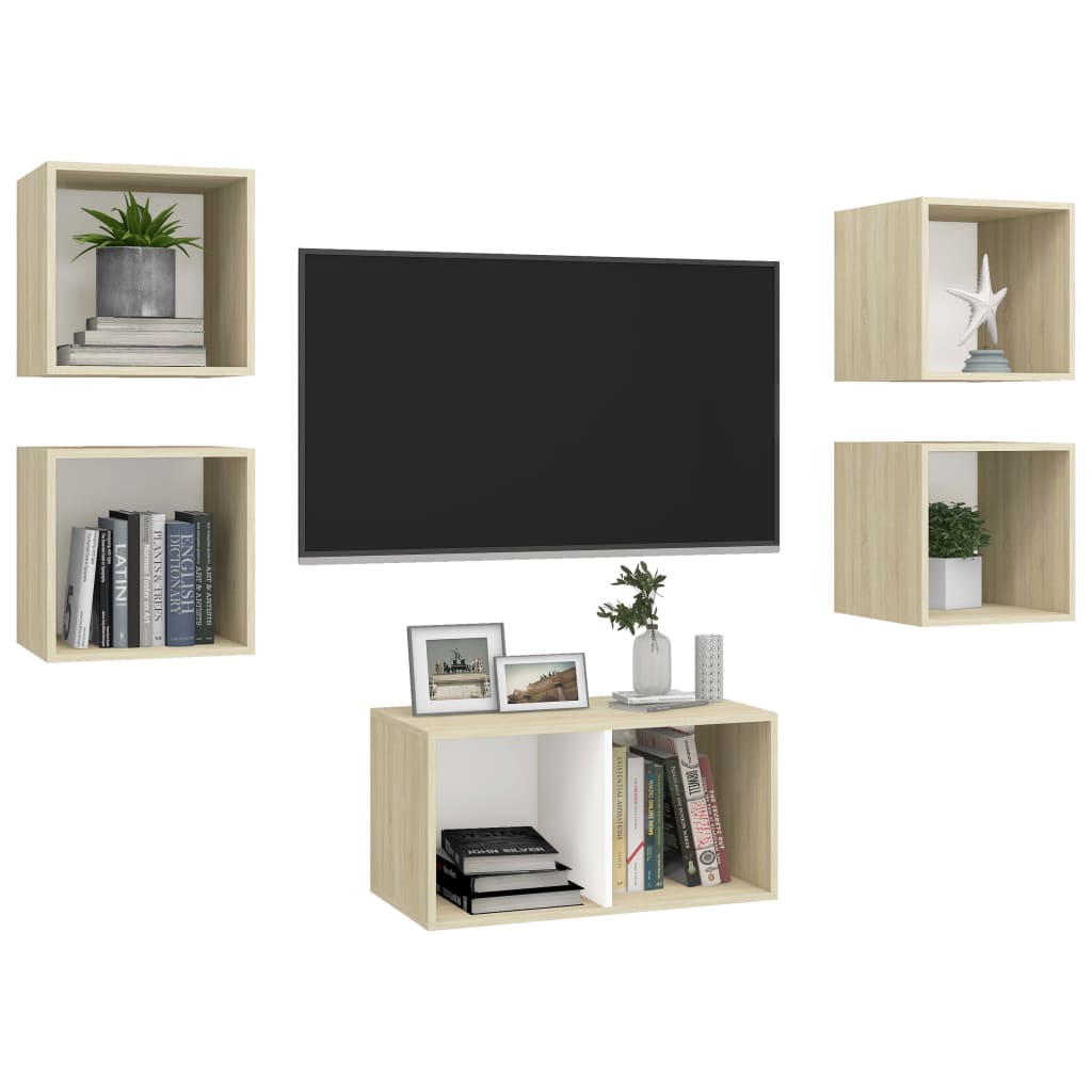 5-tlg. TV-Schrank-Set Grau Holzwerkstoff