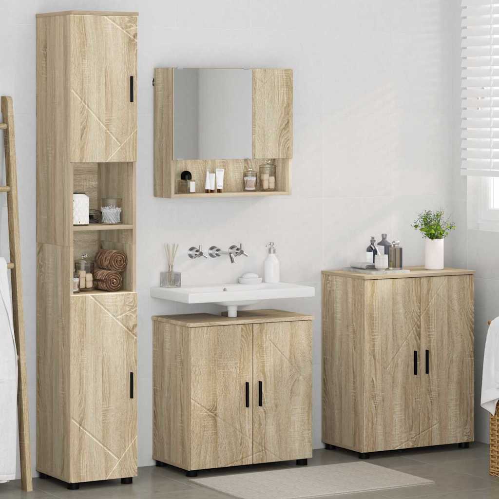 Badezimmermöbel-Set mit Tür 4 pcs Weiß Holzwerkstoff & Metall