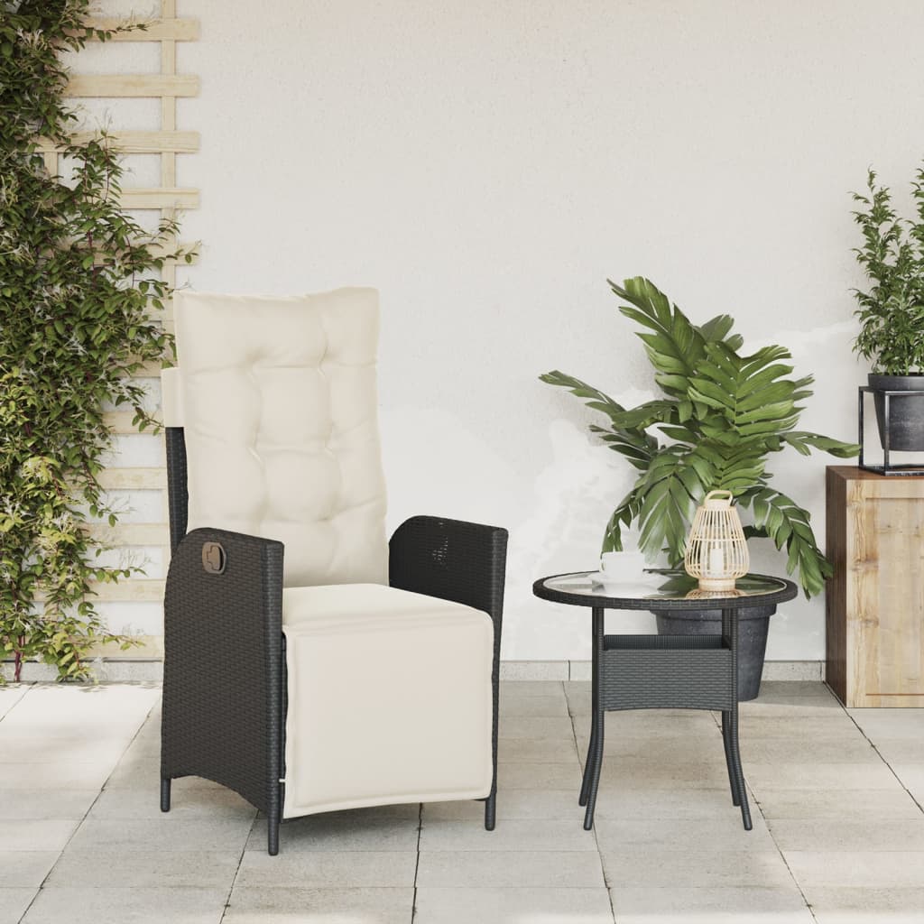 Gartensessel Verstellbar mit Kissen Schwarz Poly Rattan