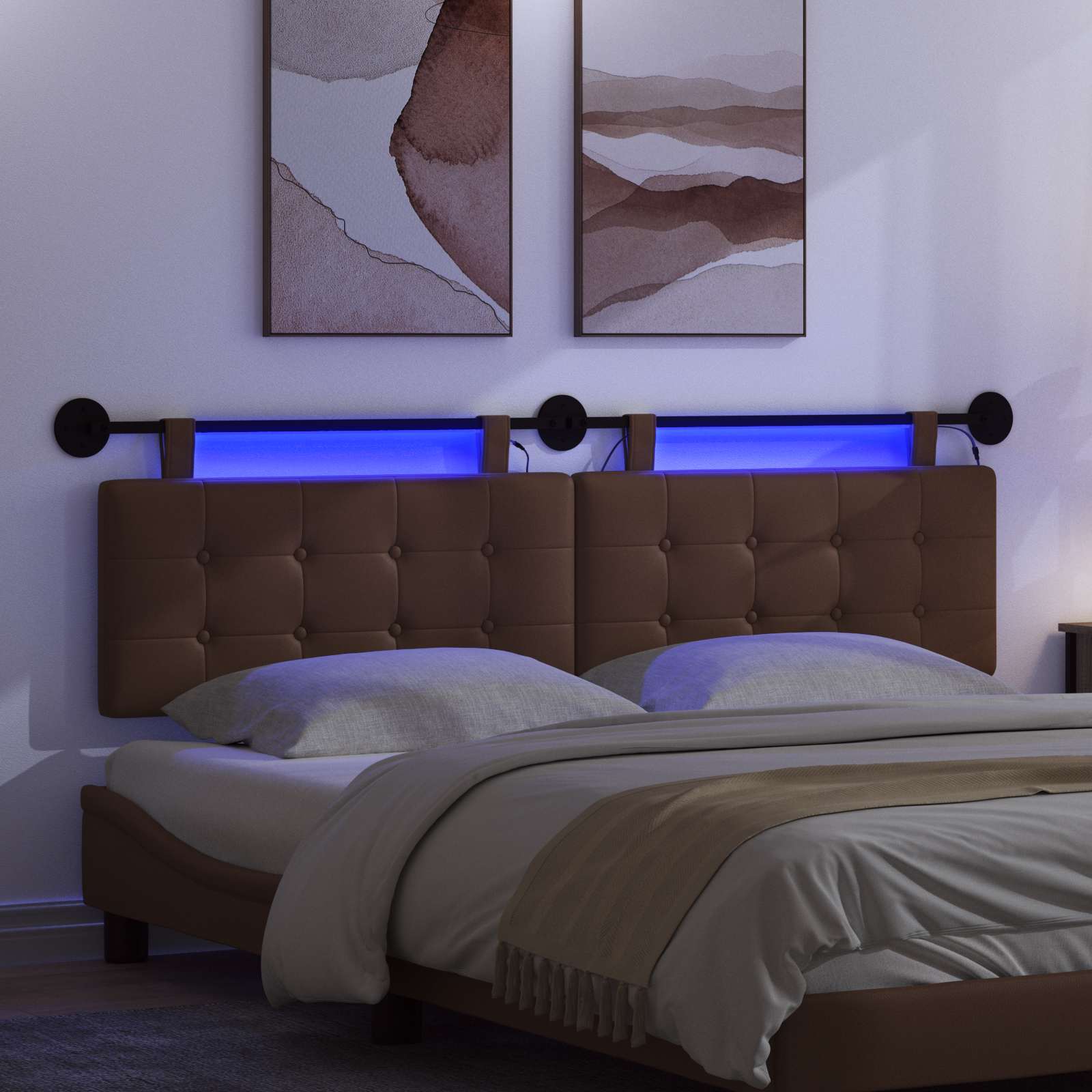 Hängendes Kopfteil Mit LED Licht Creme Kunstleder