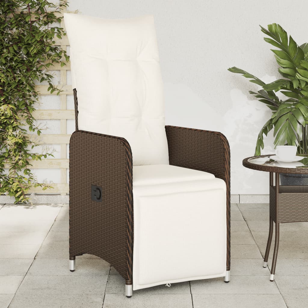 Gartensessel Verstellbar mit Kissen Schwarz Poly Rattan