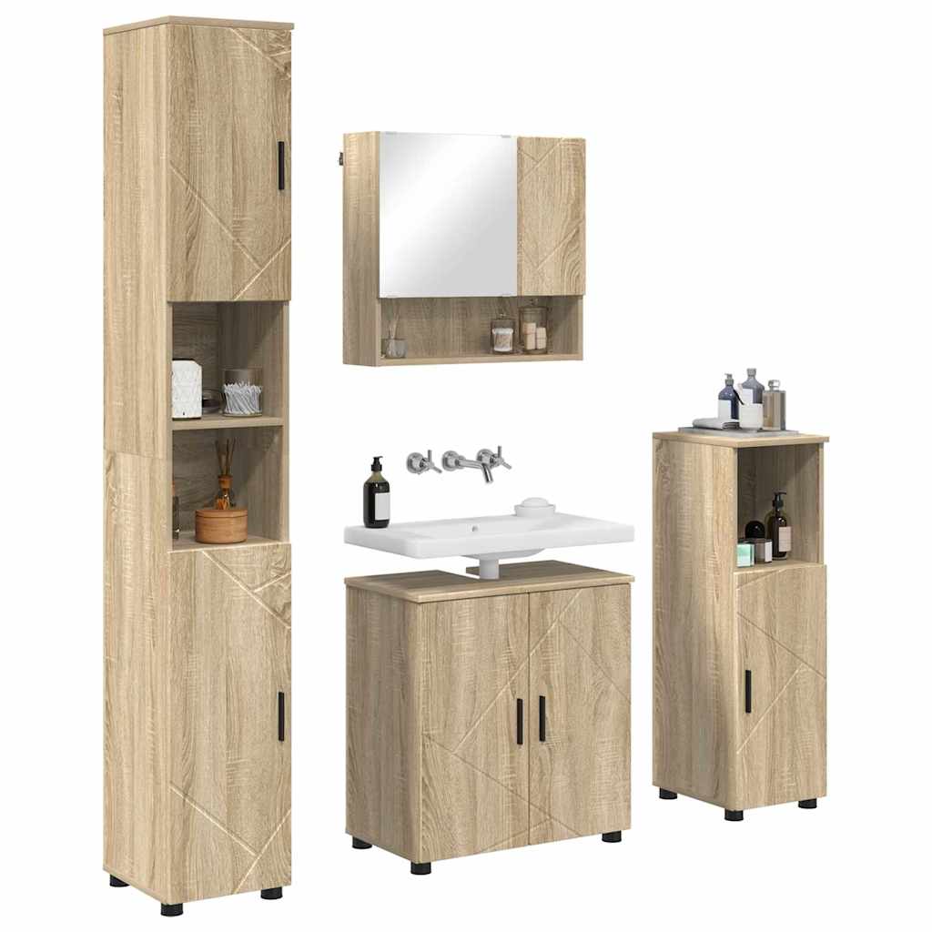 Badezimmermöbel-Set mit Tür 4 pcs Weiß Holzwerkstoff & Metall