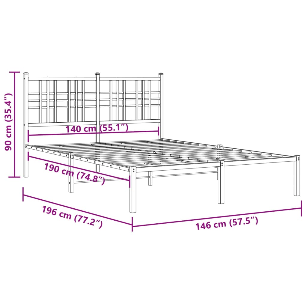 Bettgestell mit Kopf- und Fußteil Metall Schwarz 90x200 cm