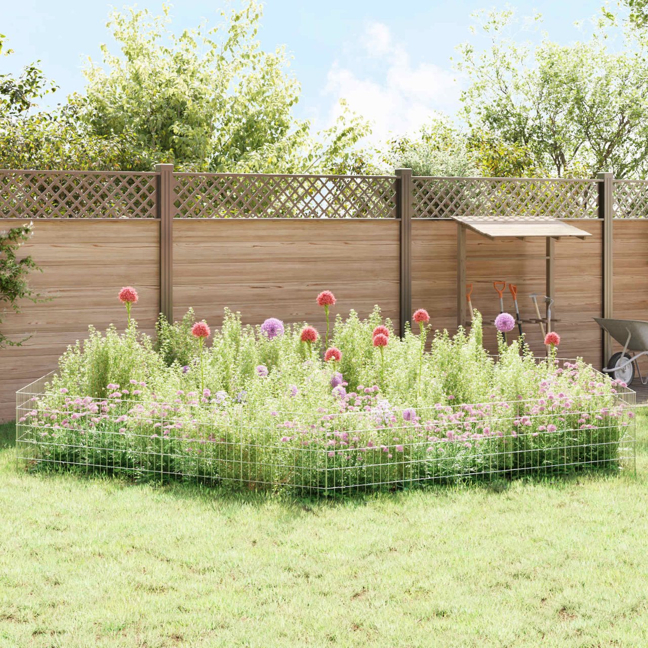 Gartenzaun mit Pfählen 12 pcs 35 x 30 cm Mesh Verzinkter Stahl