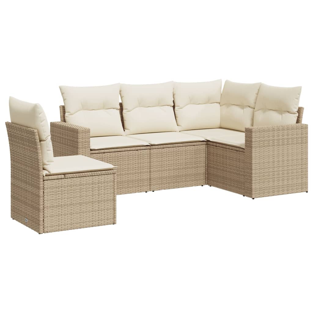 5-tlg. Garten-Sofagarnitur mit Kissen Schwarz Poly Rattan