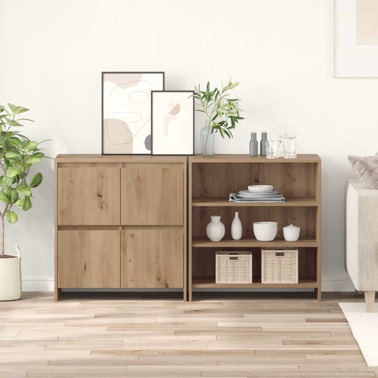 2-tlg. Sideboard Weiß Holzwerkstoff