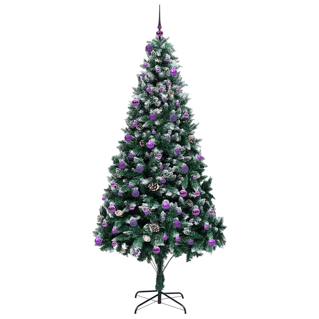 Künstlicher Weihnachtsbaum mit LEDs Kugeln Zapfen 150 cm