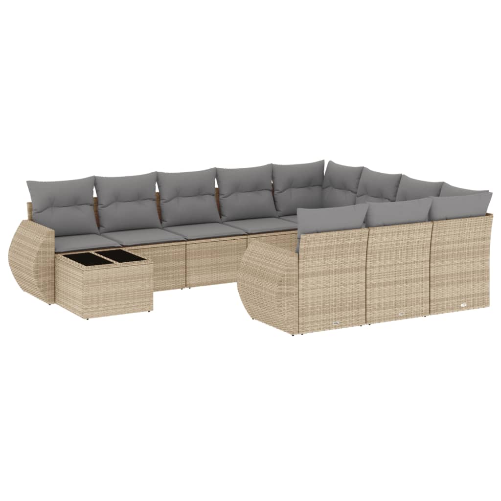 11-tlg. Garten-Sofagarnitur mit Kissen Schwarz Poly Rattan