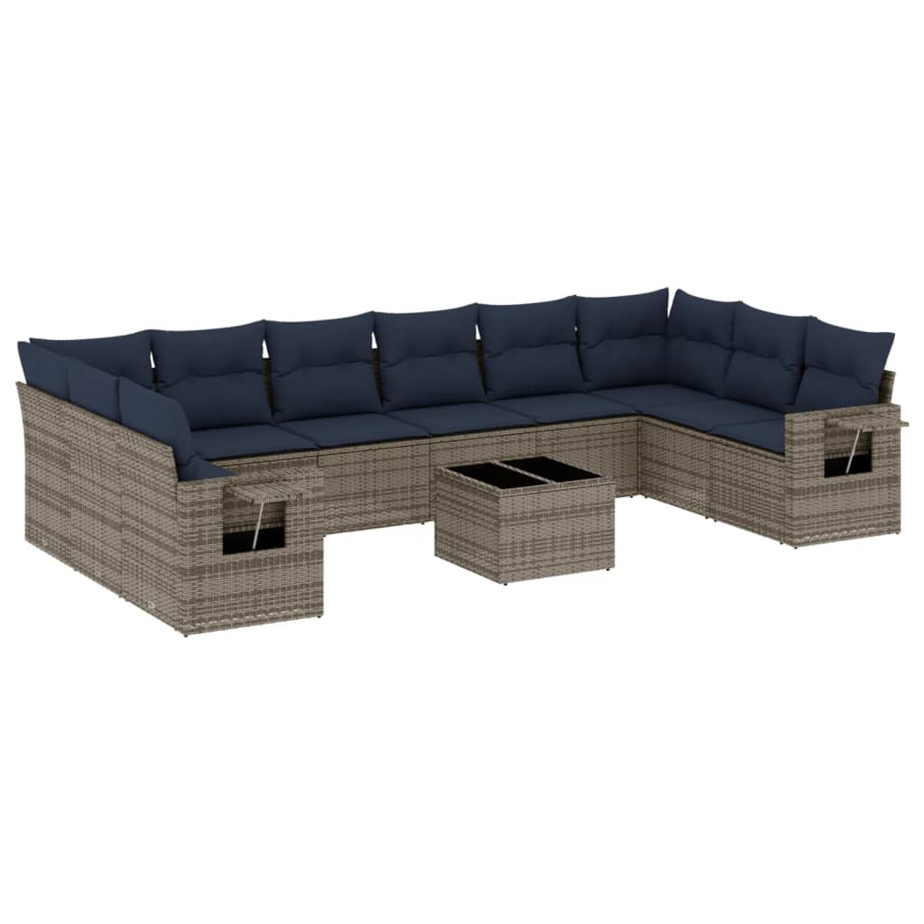 10-teiliges Gartensofa-Set mit Kissen, schwarzes Polyrattan