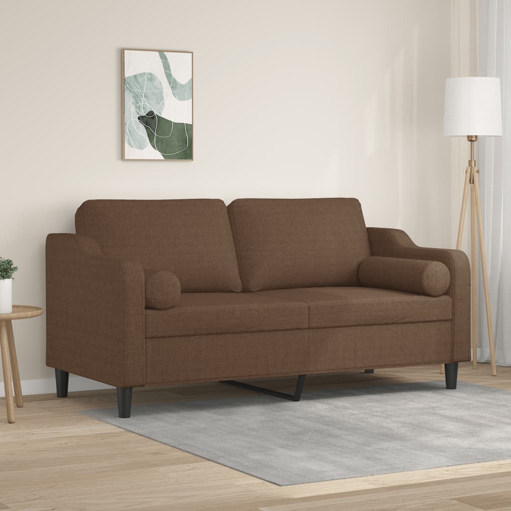 2-Sitzer-Sofa mit Zierkissen Braun 120 cm Stoff