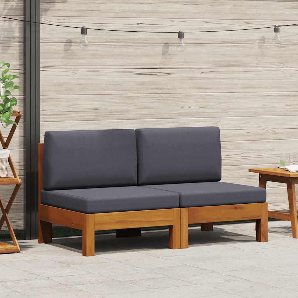 2-tlg. Garten-Lounge-Set mit Cremeweißen Kissen Akazienholz