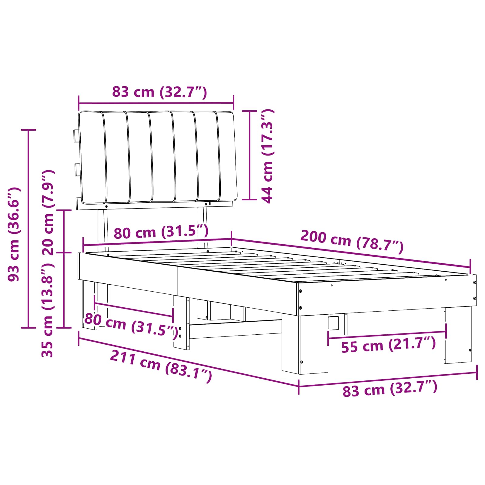 Bettgestell mit gepolstertem Kopfteil Hellgrau 200 x 200 cm