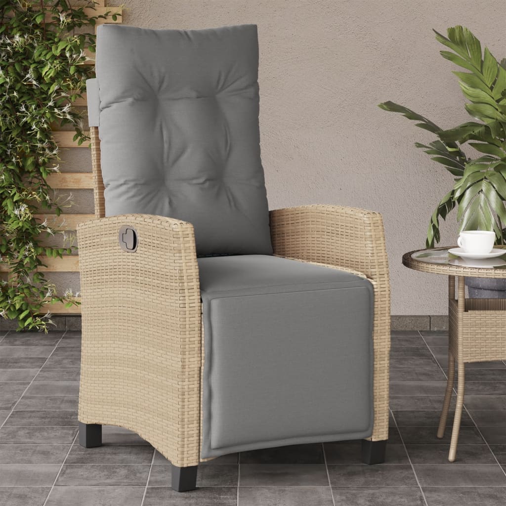 Gartensessel Verstellbar mit Kissen Schwarz Poly Rattan