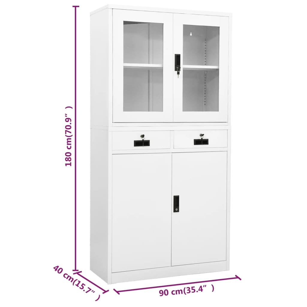 Büroschrank Hellgrau 90x40x180 cm Stahl und Gehärtetes Glas