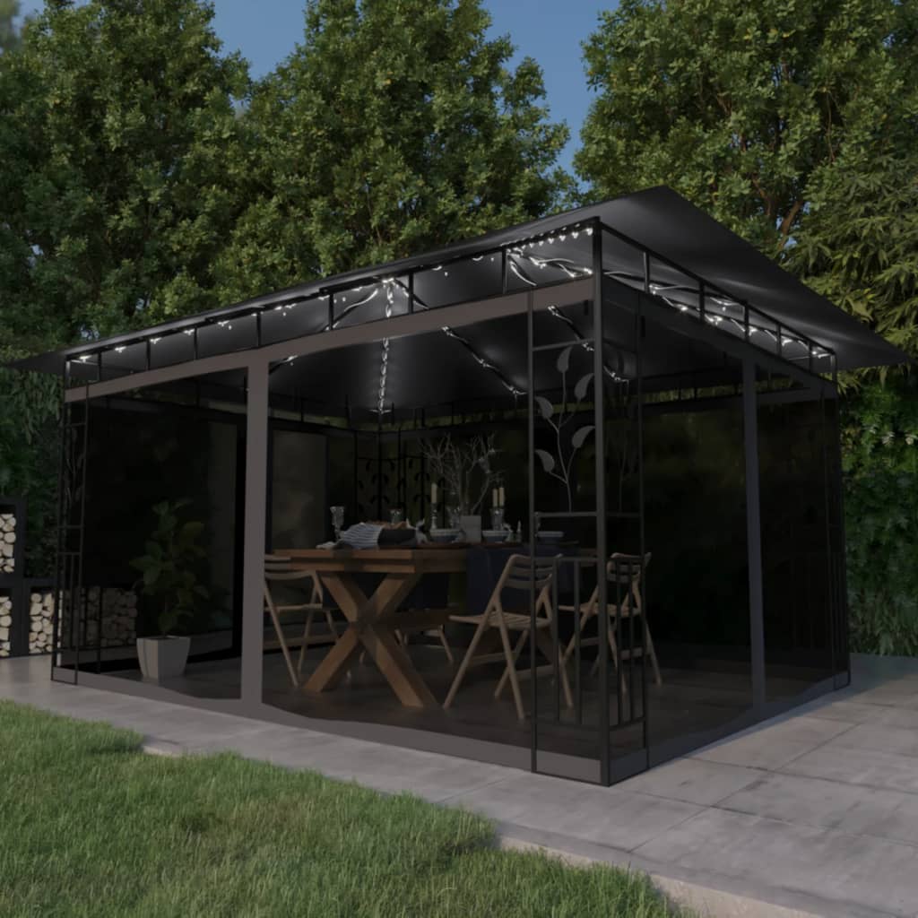 Pavillon mit Moskitonetz & LED-Lichterkette 3x3x2,73m Cremeweiß
