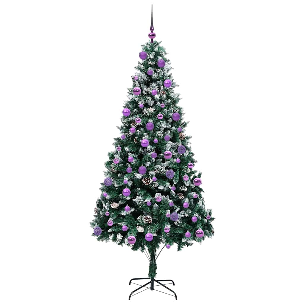 Künstlicher Weihnachtsbaum mit LEDs Kugeln Zapfen 150 cm