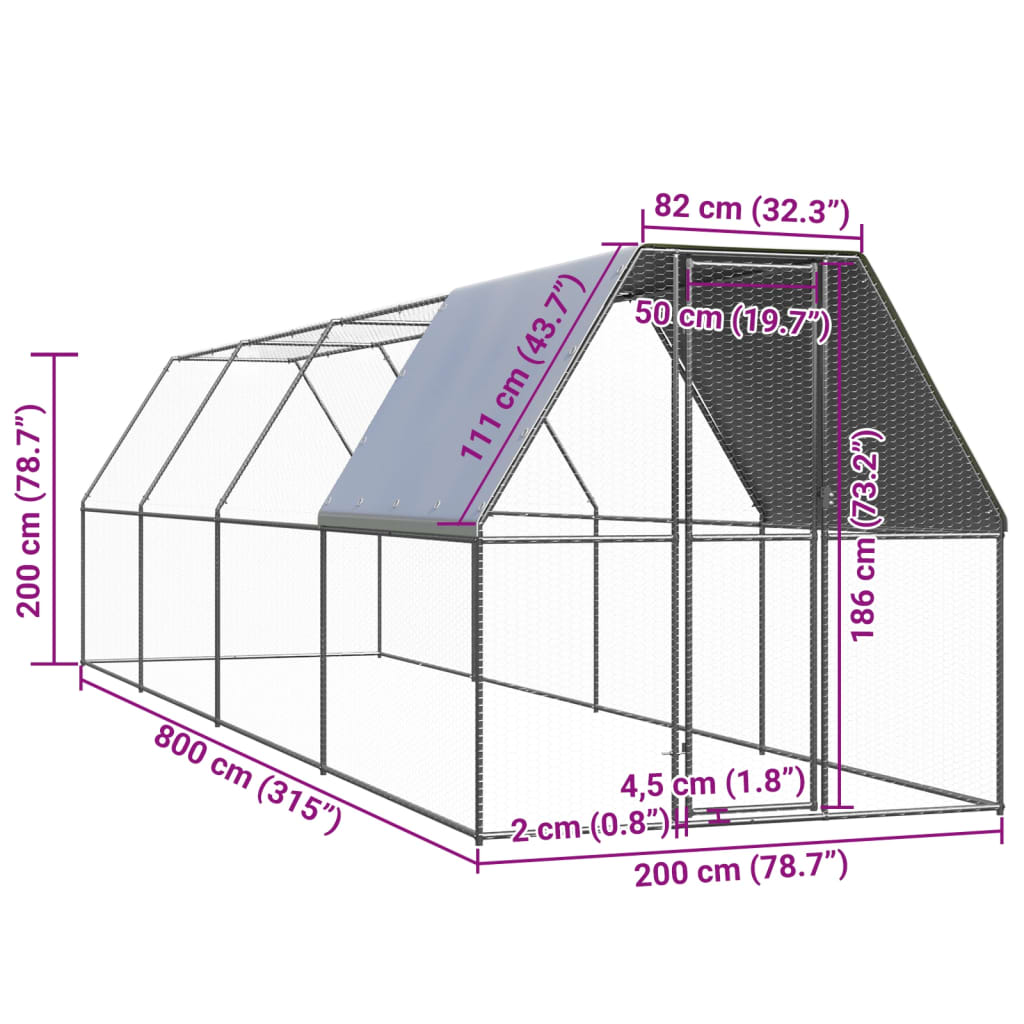 Outdoor-Hühnerkäfig 2x2x2 m Verzinkter Stahl