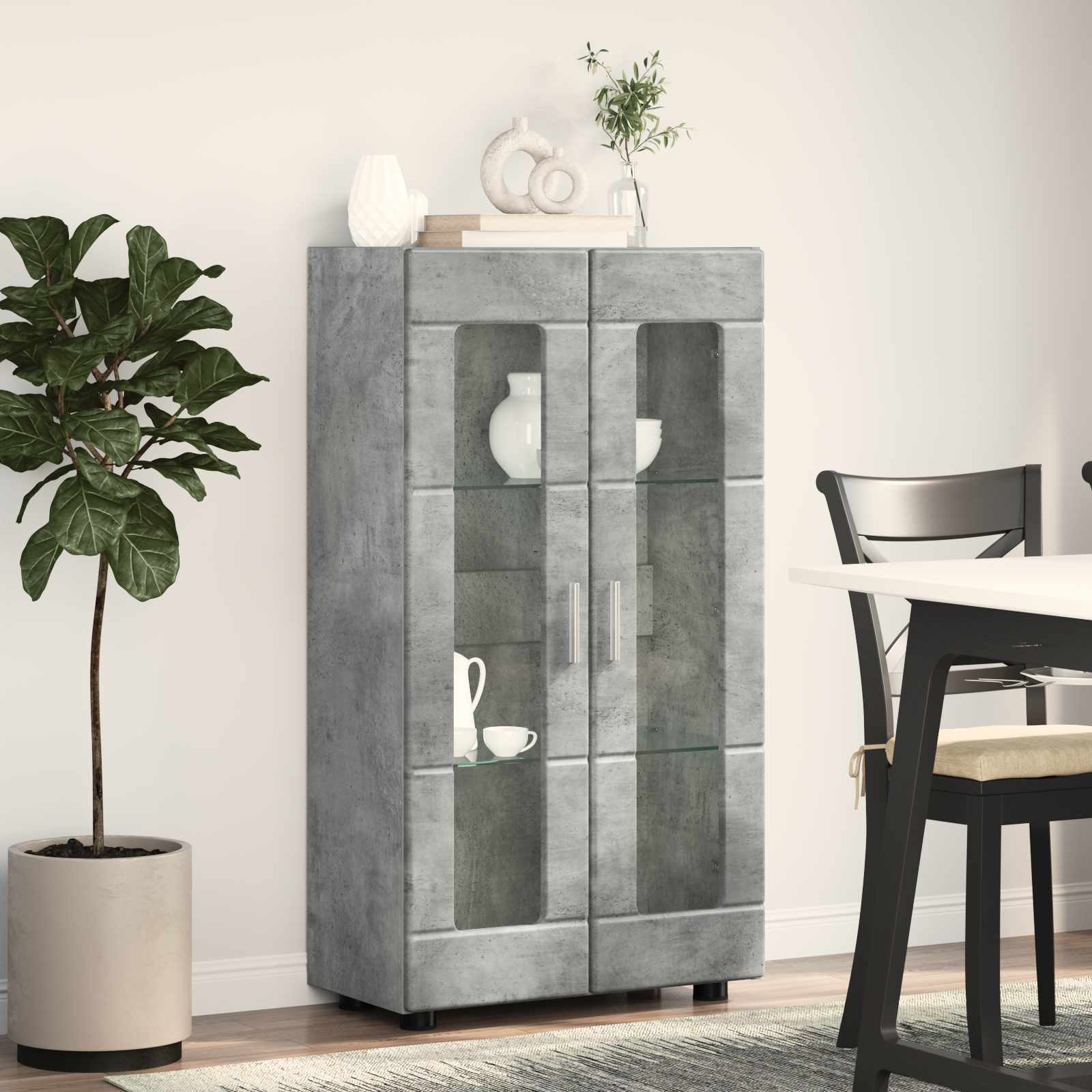 Highboard mit Regal FLORIN Weiß 60 x 35 x 182 cm Holzwerkstoff